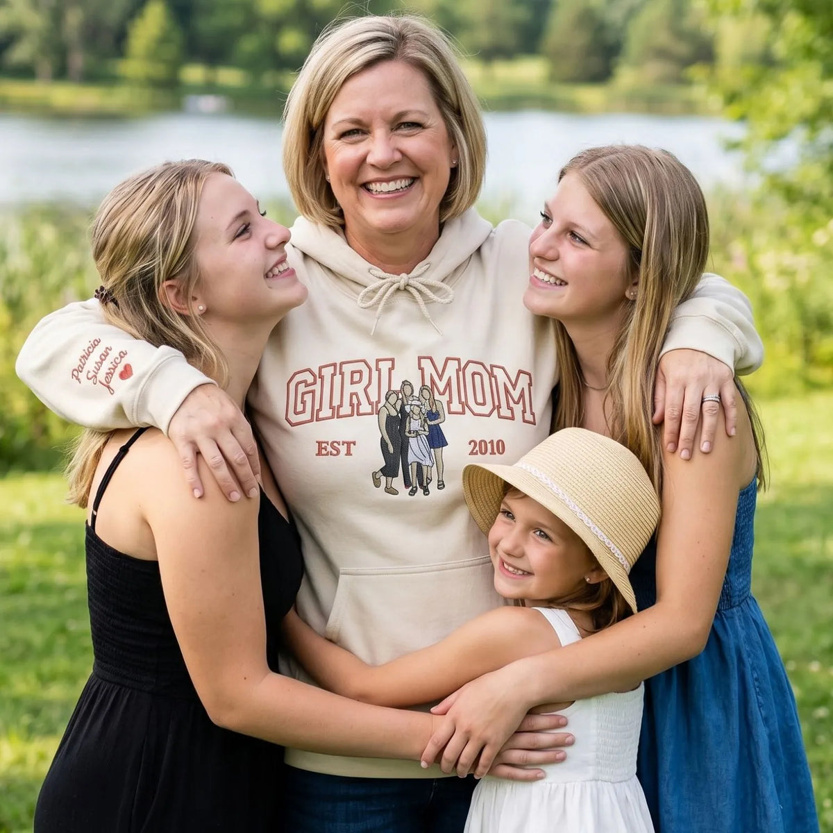 custom girl mom sweatshirt embroidered portrait from photo hoodie gift for mom with daughter