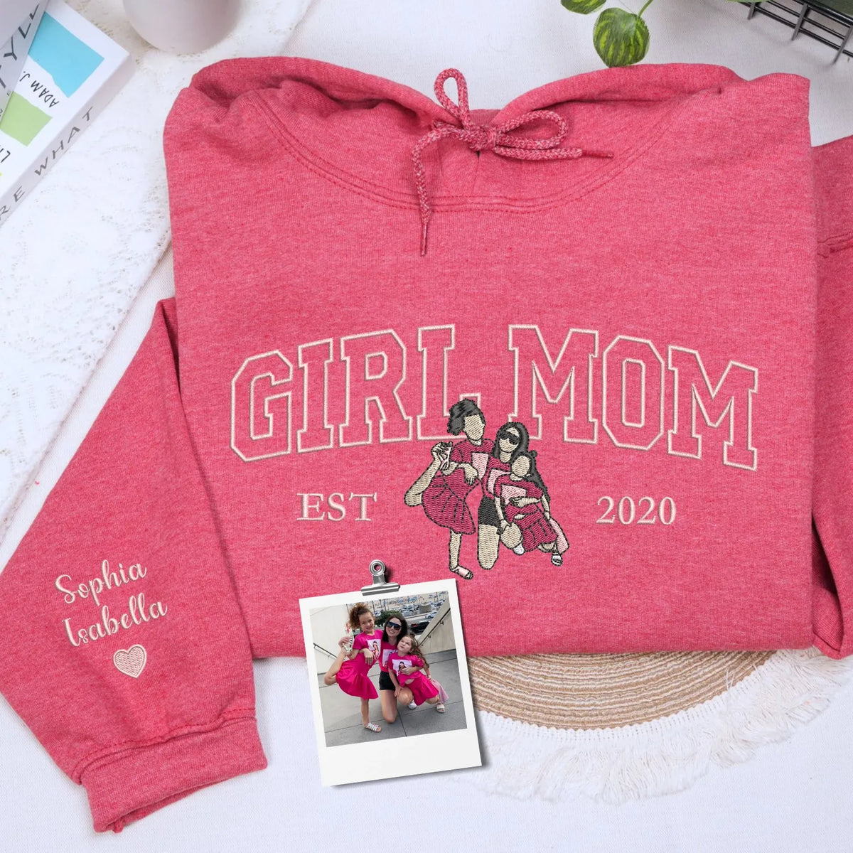 custom girl mom sweatshirt embroidered portrait from photo hoodie gift for mom with daughter