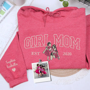 custom girl mom sweatshirt embroidered portrait from photo hoodie gift for mom with daughter
