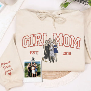 custom girl mom sweatshirt embroidered portrait from photo hoodie gift for mom with daughter