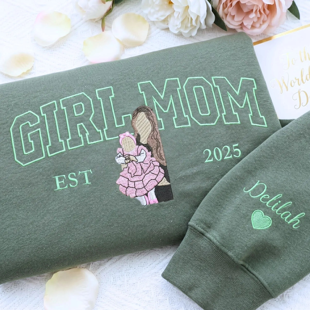 custom girl mom sweatshirt embroidered portrait from photo hoodie gift for mom with daughter