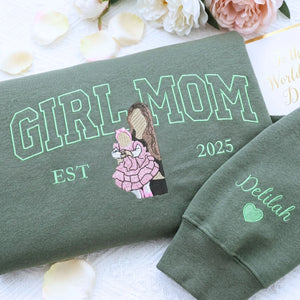 custom girl mom sweatshirt embroidered portrait from photo hoodie gift for mom with daughter