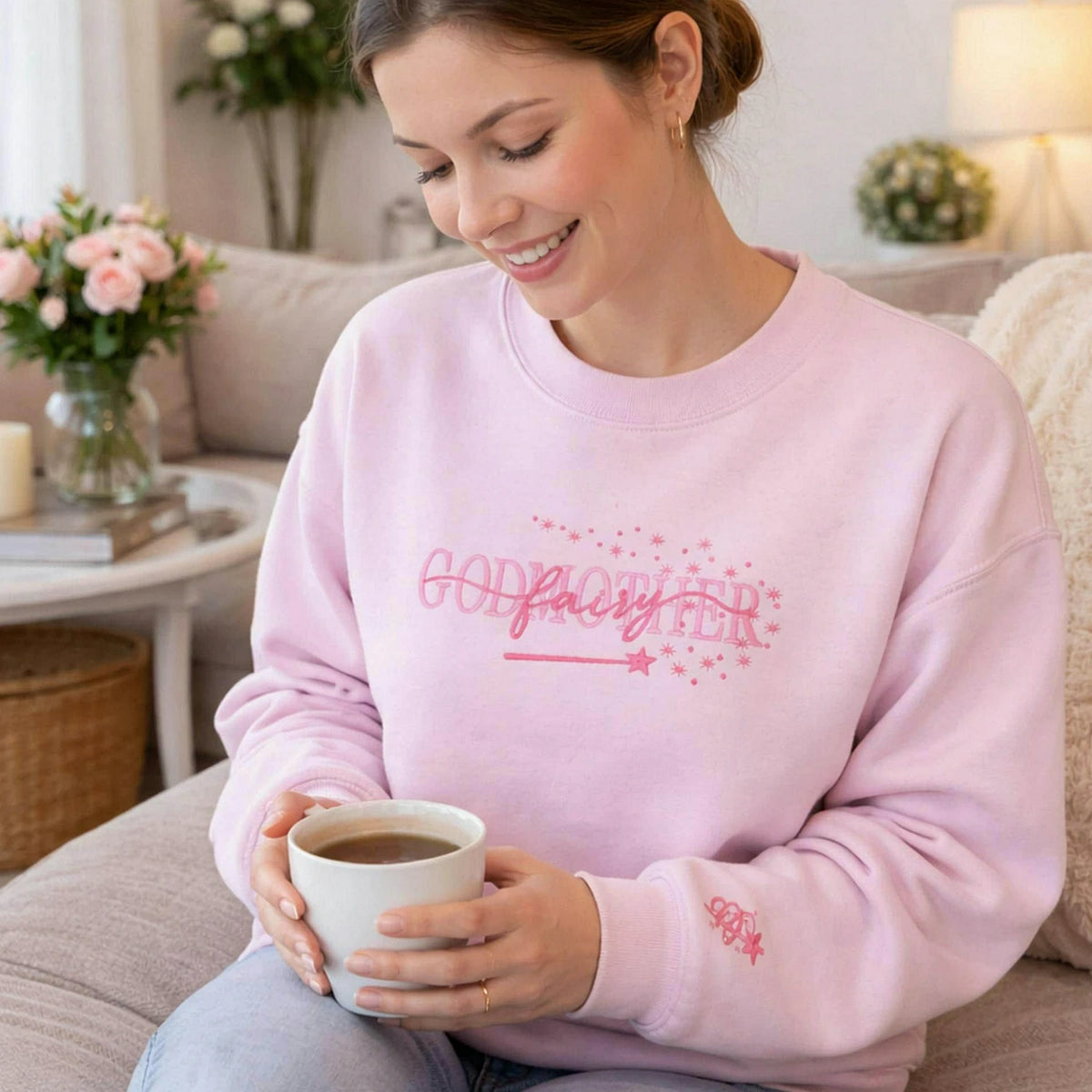 Embroidered Godmother Sweatshirt - Personalized Kids Name, Christening or Baptism Gift