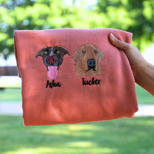 Custom embroidered Golden Retriever portrait shirt with dog’s name on sleeve for Dog Dad gift