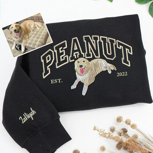 Custom Golden Retriever Photo Sweatshirt - Embroidered Labrador Crewneck with Name Est Varsity