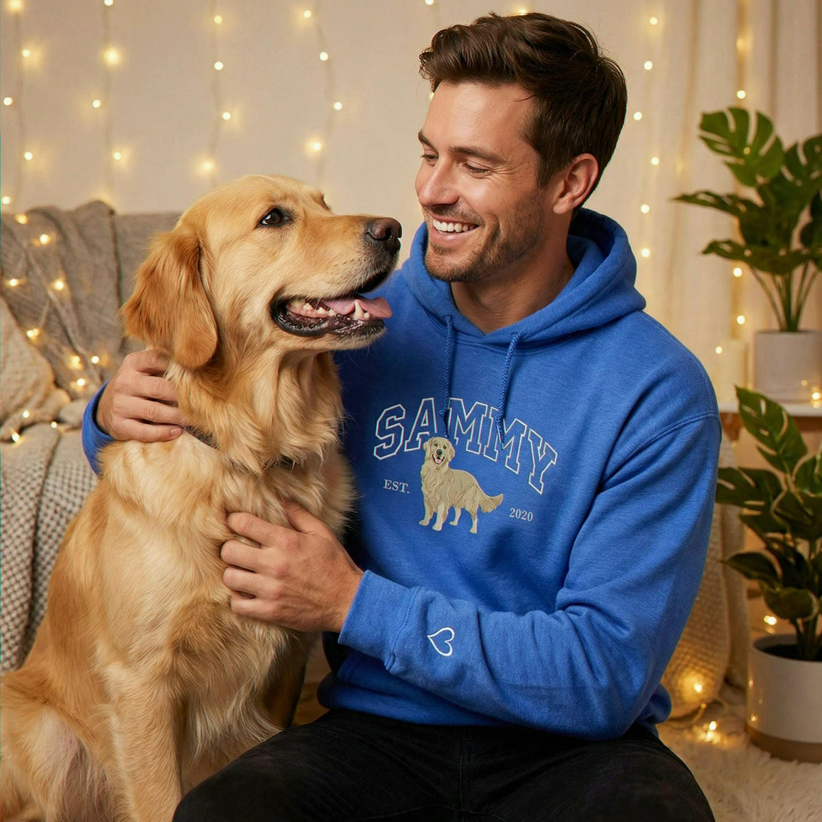 Custom Golden Retriever Photo Sweatshirt - Embroidered Labrador Crewneck with Name Est Varsity