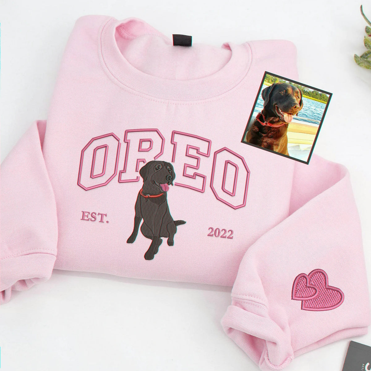 Custom Golden Retriever Photo Sweatshirt - Embroidered Labrador Crewneck with Name Est Varsity