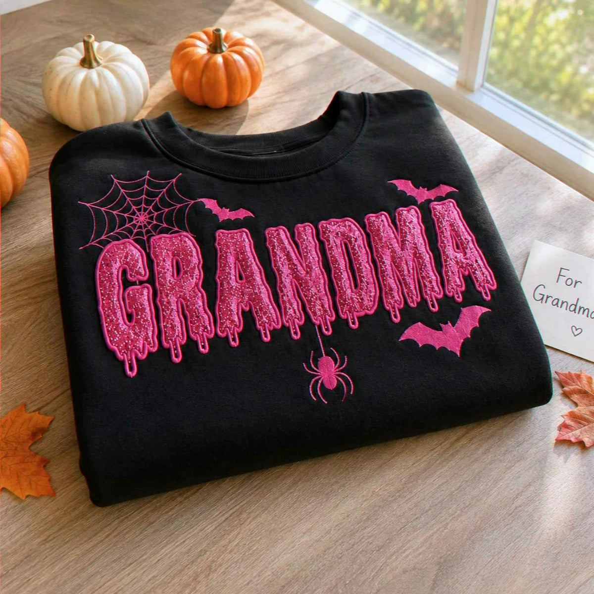 Grandma Glitter Applique Halloween Sweatshirt, Spooky Dripping Nana Crewneck, Family Halloween Gift