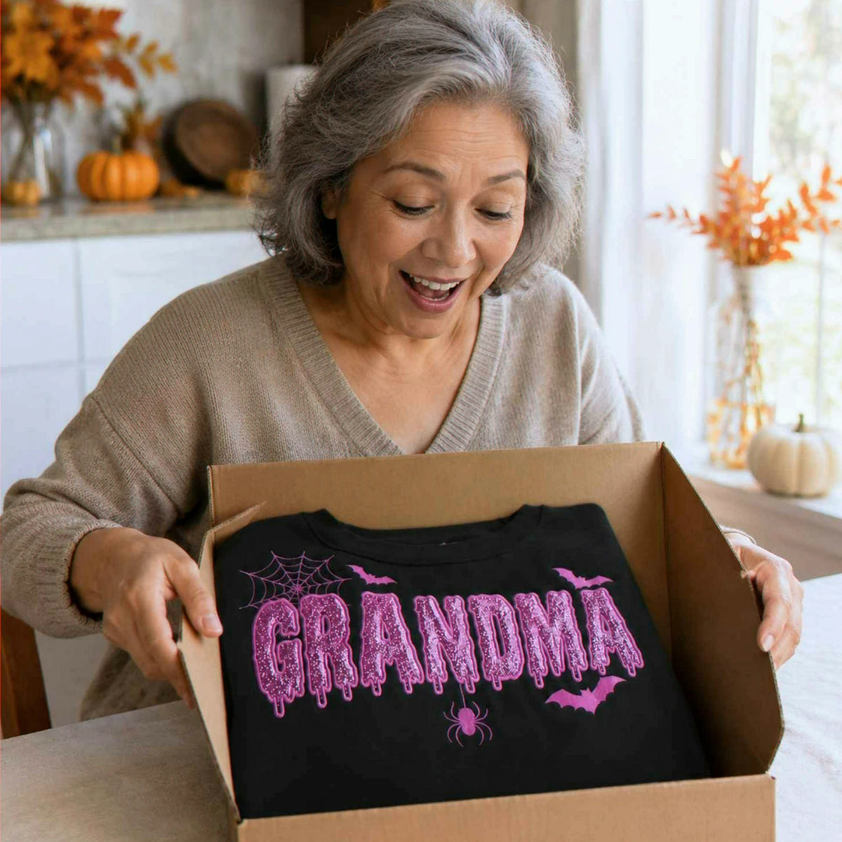Grandma Glitter Applique Halloween Sweatshirt, Spooky Dripping Nana Crewneck, Family Halloween Gift