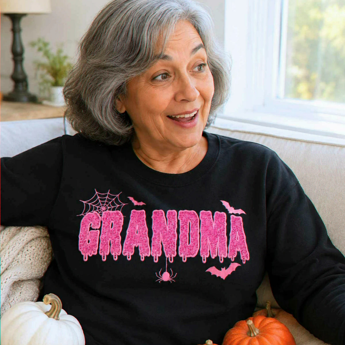 Grandma Glitter Applique Halloween Sweatshirt, Spooky Dripping Nana Crewneck, Family Halloween Gift