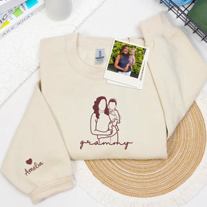 Custom Grammy Photo Line Art Embroidered Sweatshirt Hoodie - Sentimental Mother's Day 2026 Gift
