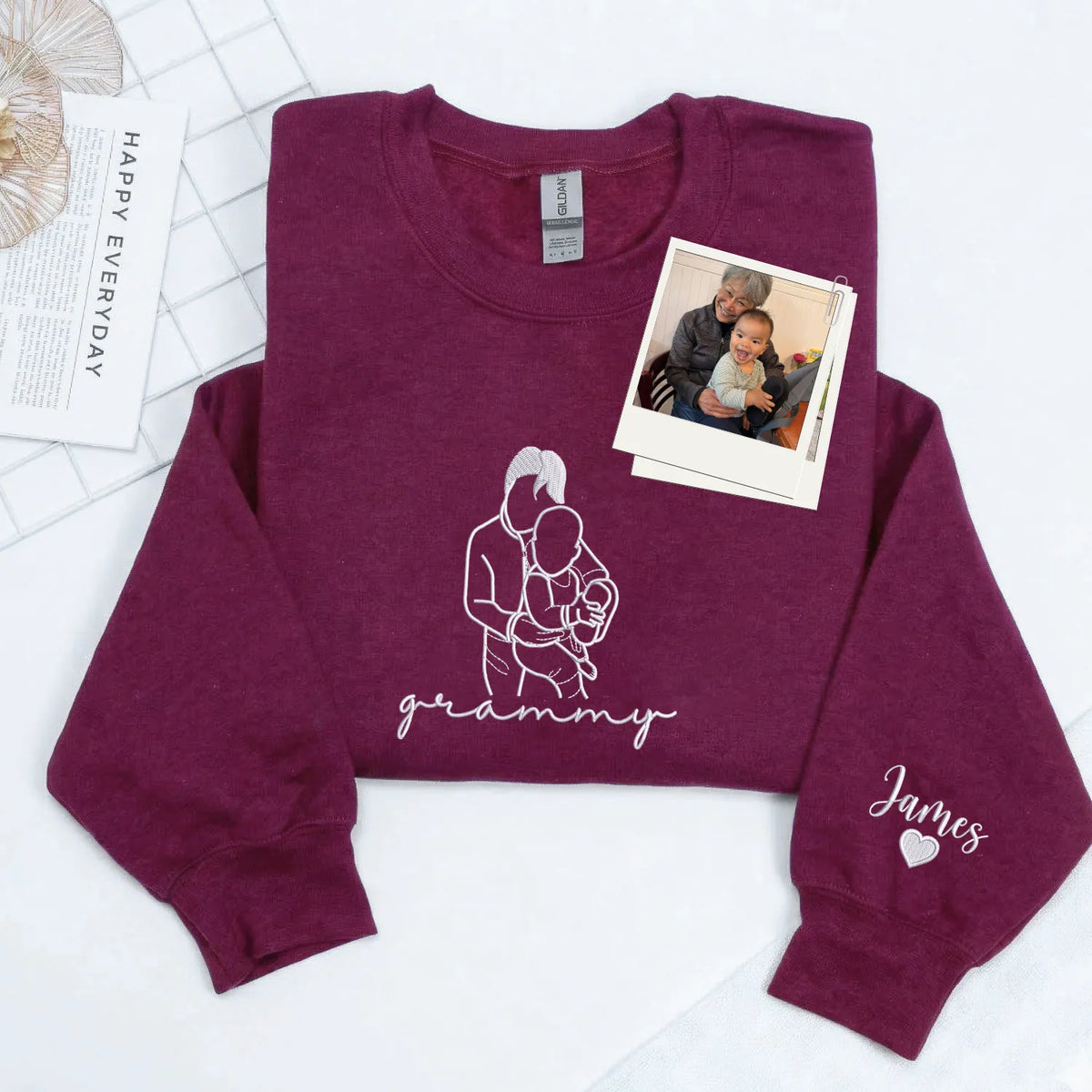 Custom Grammy Photo Line Art Embroidered Sweatshirt Hoodie - Sentimental Mother's Day 2026 Gift