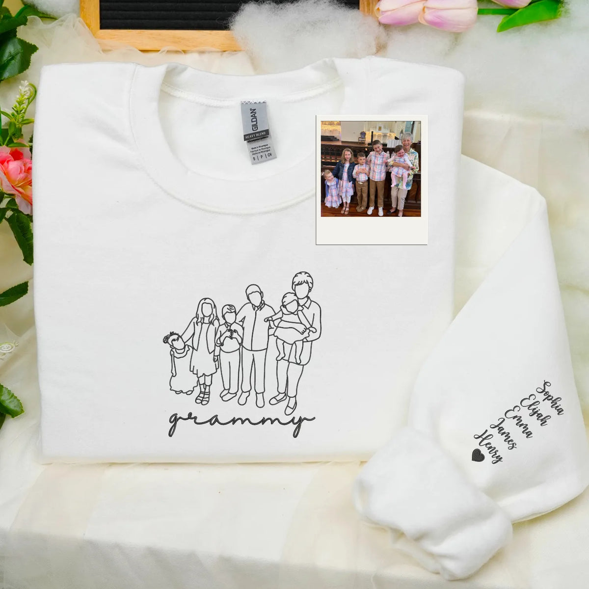 Custom Grammy Photo Line Art Embroidered Sweatshirt Hoodie - Sentimental Mother's Day 2026 Gift