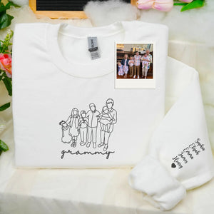 Custom Grammy Photo Line Art Embroidered Sweatshirt Hoodie - Sentimental Mother's Day 2026 Gift