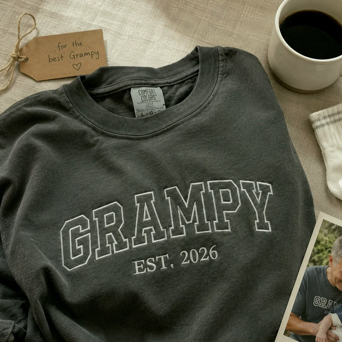 Grampy T-Shirt or Sweatshirt Embroidered for New Grandpa - Father's Day Gift for Husband from Wife, Daughter-in-Law