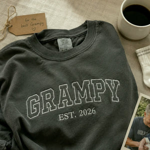 Grampy T-Shirt or Sweatshirt Embroidered for New Grandpa - Father's Day Gift for Husband from Wife, Daughter-in-Law