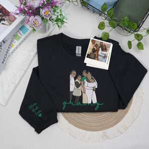 Custom Gramz Photo Portrait Embroidered Sweatshirt Hoodie with with Grandkids' Names on Sleeve