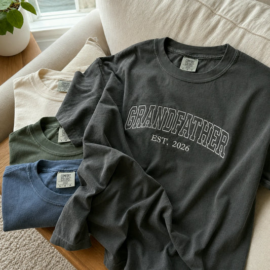 Custom GrandFather T-Shirt, Minimalist Embroidered New Grandpa Sweatshirt - Father's Day Gift for Him from Wife, Daughter, Daughter in law, Son