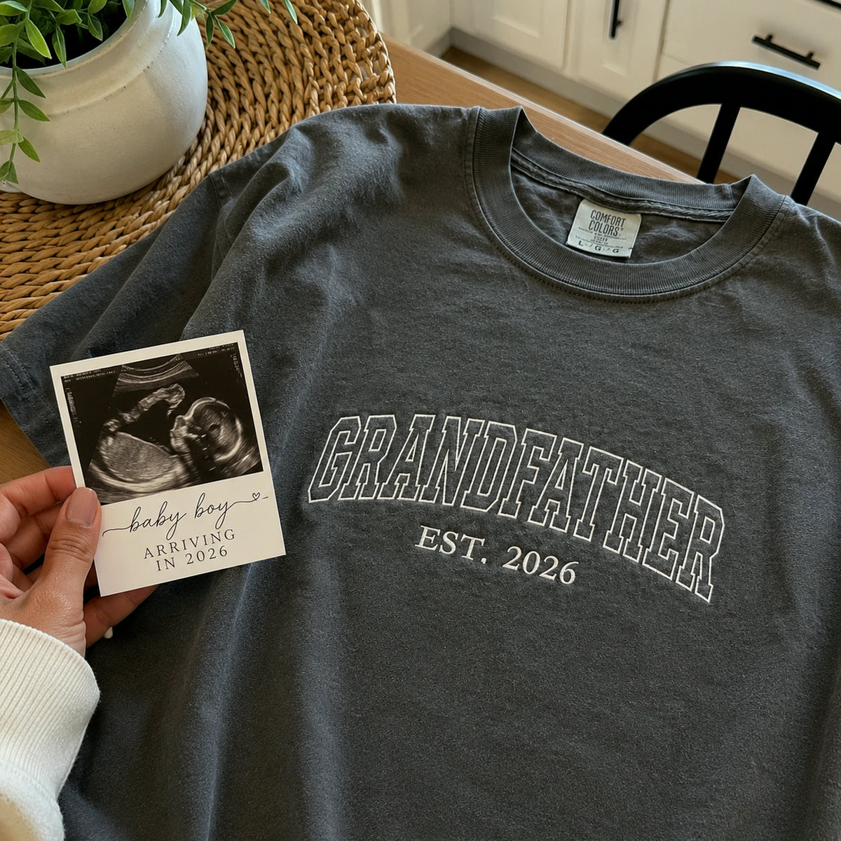 Custom GrandFather T-Shirt, Minimalist Embroidered New Grandpa Sweatshirt - Father's Day Gift for Him from Wife, Daughter, Daughter in law, Son