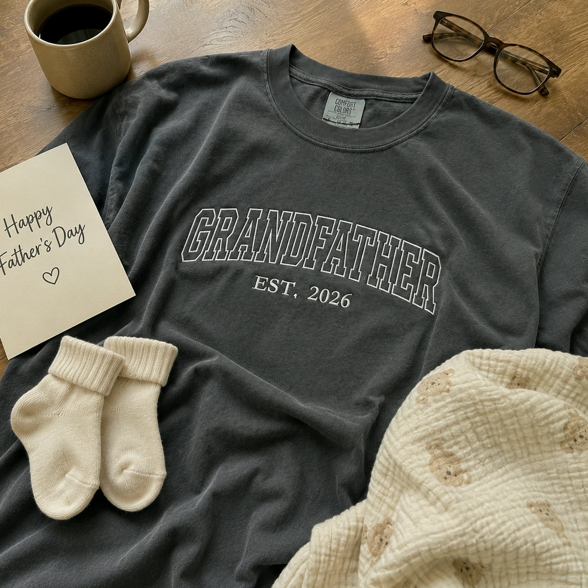 Custom GrandFather T-Shirt, Minimalist Embroidered New Grandpa Sweatshirt - Father's Day Gift for Him from Wife, Daughter, Daughter in law, Son