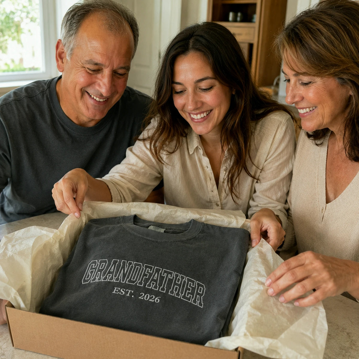 Custom GrandFather T-Shirt, Minimalist Embroidered New Grandpa Sweatshirt - Father's Day Gift for Him from Wife, Daughter, Daughter in law, Son
