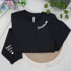 Custom Grandma Nana Gigi Mimi Sweatshirt from Daughter or Son - Neckline Embroidery & Sleeve Names