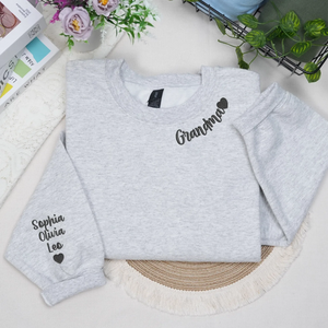 Custom Grandma Nana Gigi Mimi Sweatshirt from Daughter or Son - Neckline Embroidery & Sleeve Names