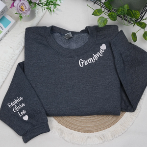 Custom Grandma Nana Gigi Mimi Sweatshirt from Daughter or Son - Neckline Embroidery & Sleeve Names