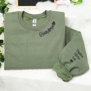Custom Grandma Nana Gigi Mimi Sweatshirt from Daughter or Son - Neckline Embroidery & Sleeve Names