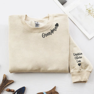 Custom Grandma Nana Gigi Mimi Sweatshirt from Daughter or Son - Neckline Embroidery & Sleeve Names
