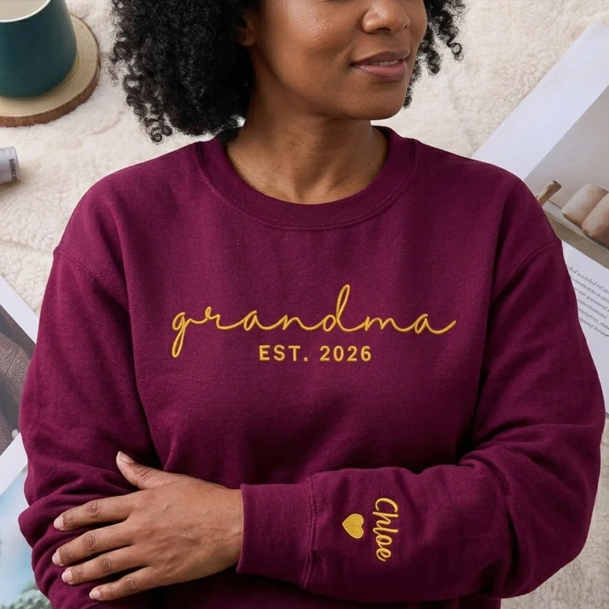 Personalized Mother’s Day Gift for Wife - Proud Grandma Embroidered Sweatshirt with Names on Sleeve