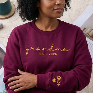 Personalized Mother’s Day Gift for Wife - Proud Grandma Embroidered Sweatshirt with Names on Sleeve