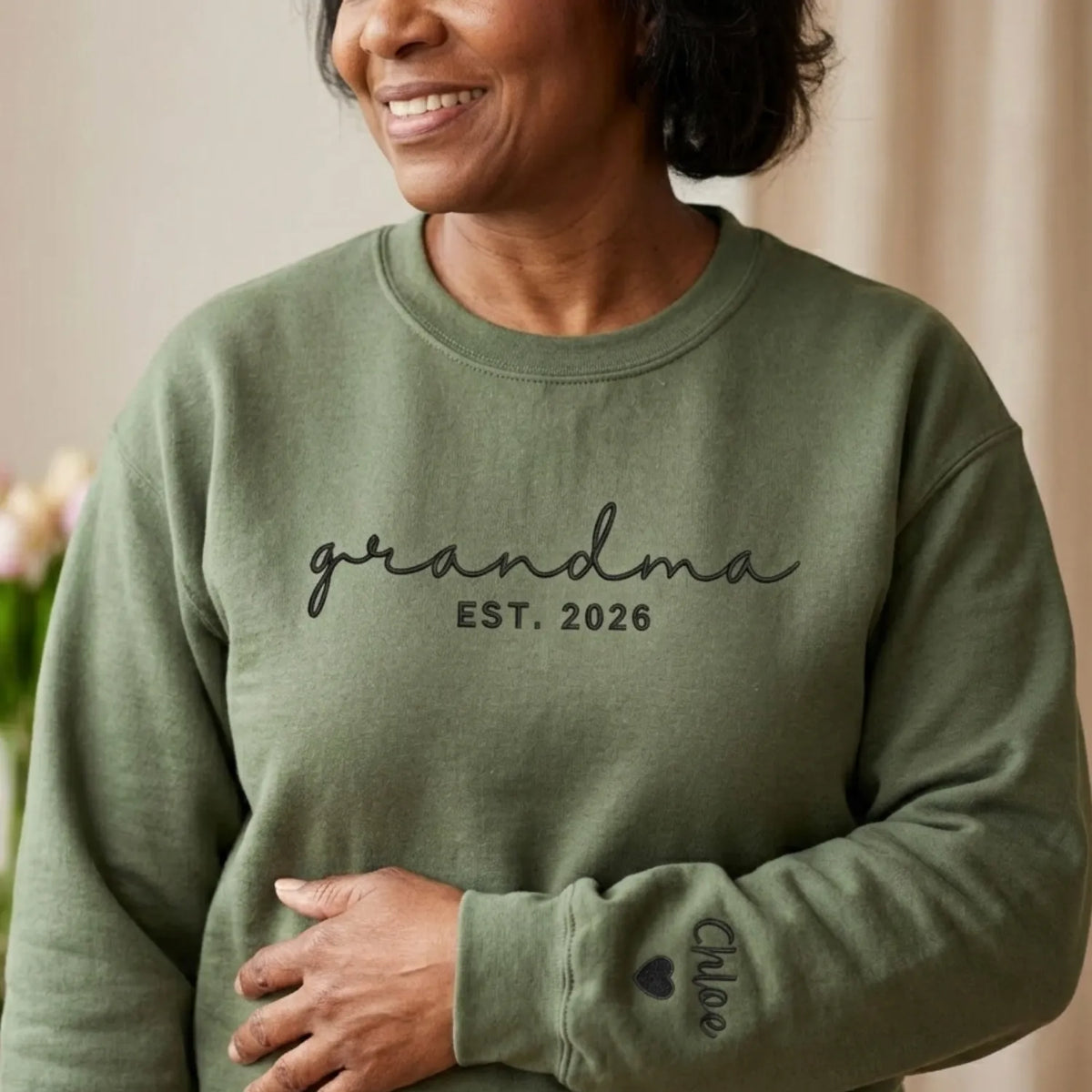 Personalized Mother’s Day Gift for Wife - Proud Grandma Embroidered Sweatshirt with Names on Sleeve