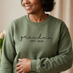 Personalized Mother’s Day Gift for Wife - Proud Grandma Embroidered Sweatshirt with Names on Sleeve