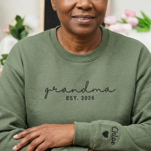 Personalized Mother’s Day Gift for Grandma from Grandkids - Personalized Embroidered Sweatshirt with Kids Names on Sleeve