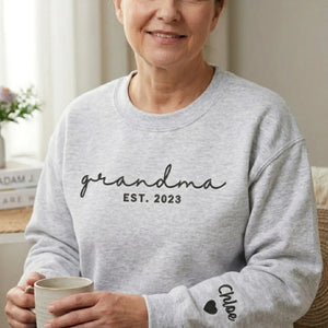 Personalized Mother’s Day Gift for Wife - Proud Grandma Embroidered Sweatshirt with Names on Sleeve