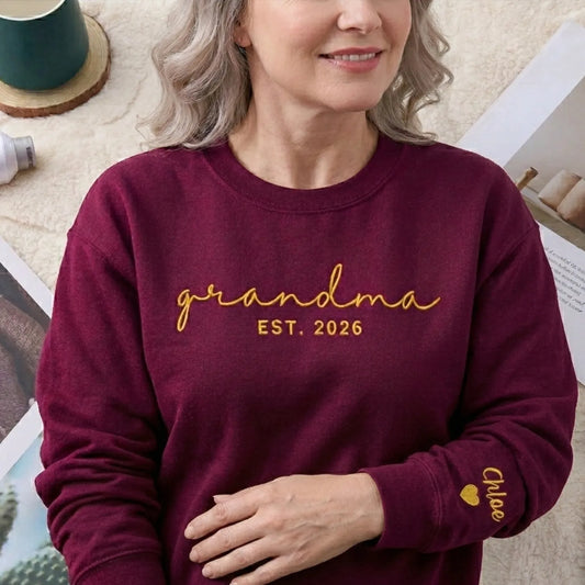 Personalized Mother’s Day Gift for Wife - Proud Grandma Embroidered Sweatshirt with Names on Sleeve