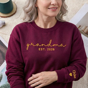 Personalized Mother’s Day Gift for Wife - Proud Grandma Embroidered Sweatshirt with Names on Sleeve