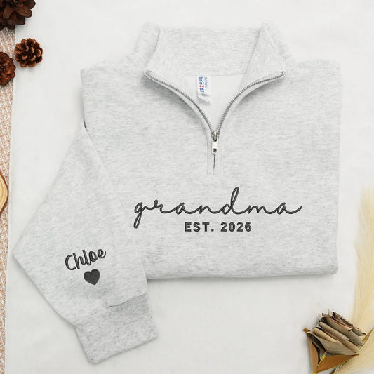 Personalized Gift for Grandma from Daughter, Son, Husband or Grandkids - Custom Grandma Embroidered Quarter-Zip