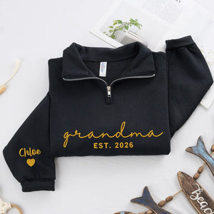 Personalized Gift for Grandma from Daughter, Son, Husband or Grandkids - Custom Grandma Embroidered Quarter-Zip