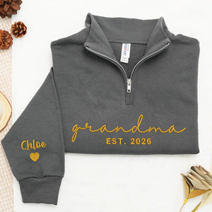 Personalized Gift for Grandma from Daughter, Son, Husband or Grandkids - Custom Grandma Embroidered Quarter-Zip