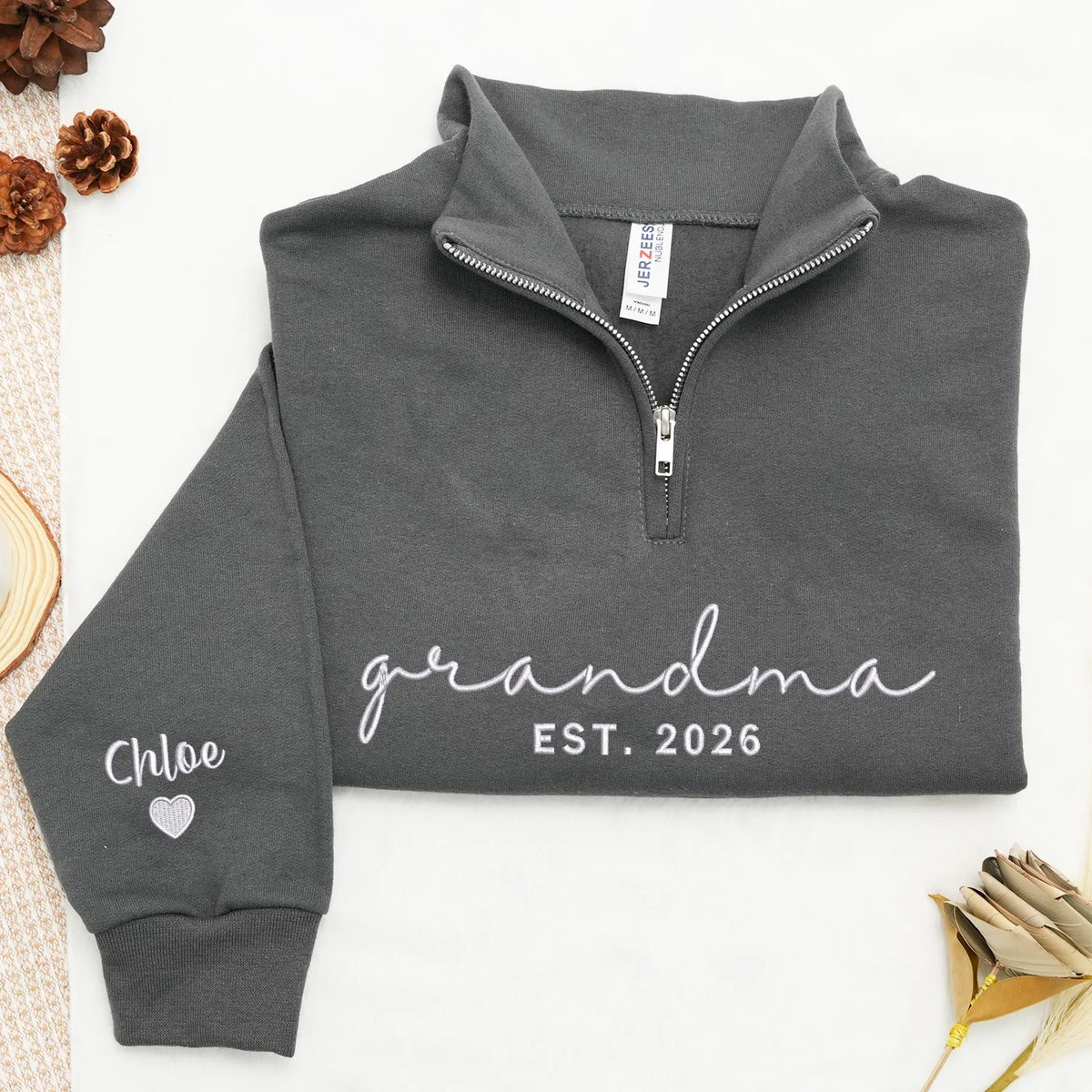 Personalized Gift for Grandma from Daughter, Son, Husband or Grandkids - Custom Grandma Embroidered Quarter-Zip