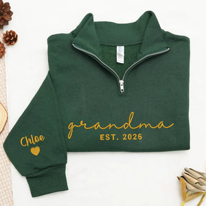 Personalized Gift for Grandma from Daughter, Son, Husband or Grandkids - Custom Grandma Embroidered Quarter-Zip