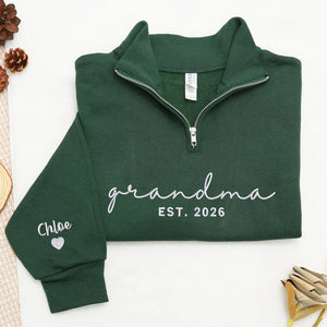 Personalized Gift for Grandma from Daughter, Son, Husband or Grandkids - Custom Grandma Embroidered Quarter-Zip