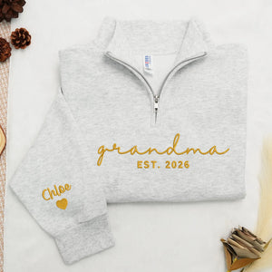 Personalized Gift for Grandma from Daughter, Son, Husband or Grandkids - Custom Grandma Embroidered Quarter-Zip