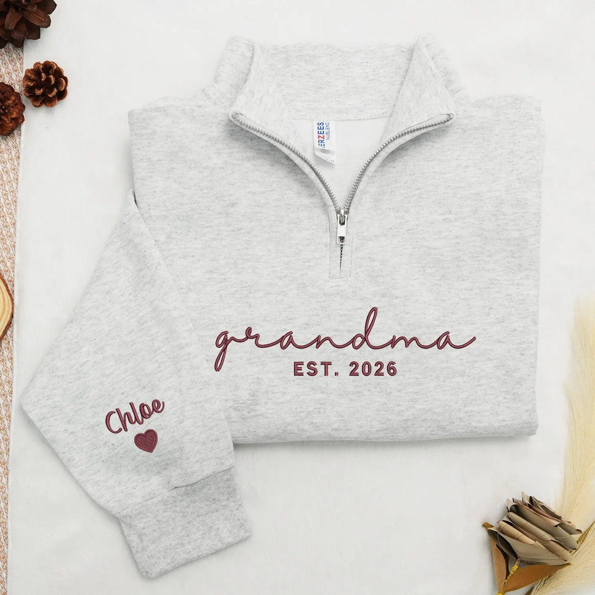 Personalized Gift for Grandma from Daughter, Son, Husband or Grandkids - Custom Grandma Embroidered Quarter-Zip