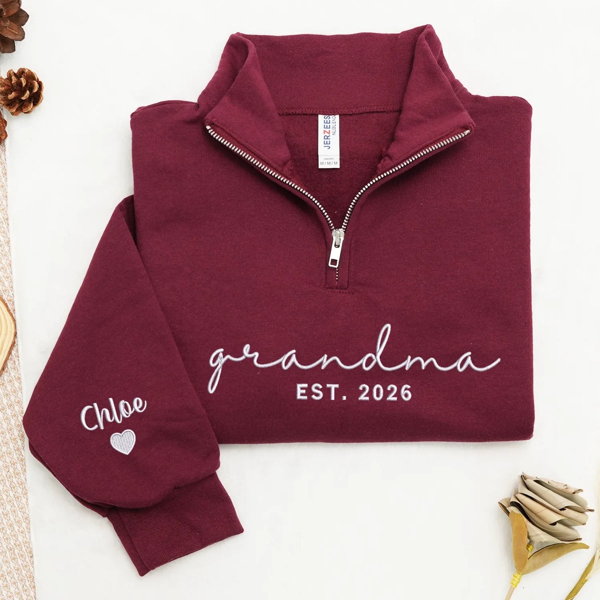 Personalized Gift for Grandma from Daughter, Son, Husband or Grandkids - Custom Grandma Embroidered Quarter-Zip