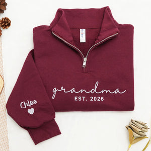 Personalized Gift for Grandma from Daughter, Son, Husband or Grandkids - Custom Grandma Embroidered Quarter-Zip