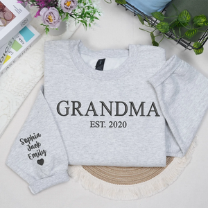 Personalized Gift for Grandma EST Year from Daughter, Son, Husband, Grandkids or Friend - Grammy Nana Gigi Neckline Embroidered Sweatshirt