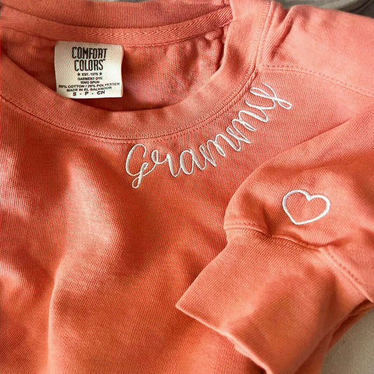 Personalized Grandma Grammy Sweatshirt with Grandkids Names, Embroidered Gift from Grandchildren